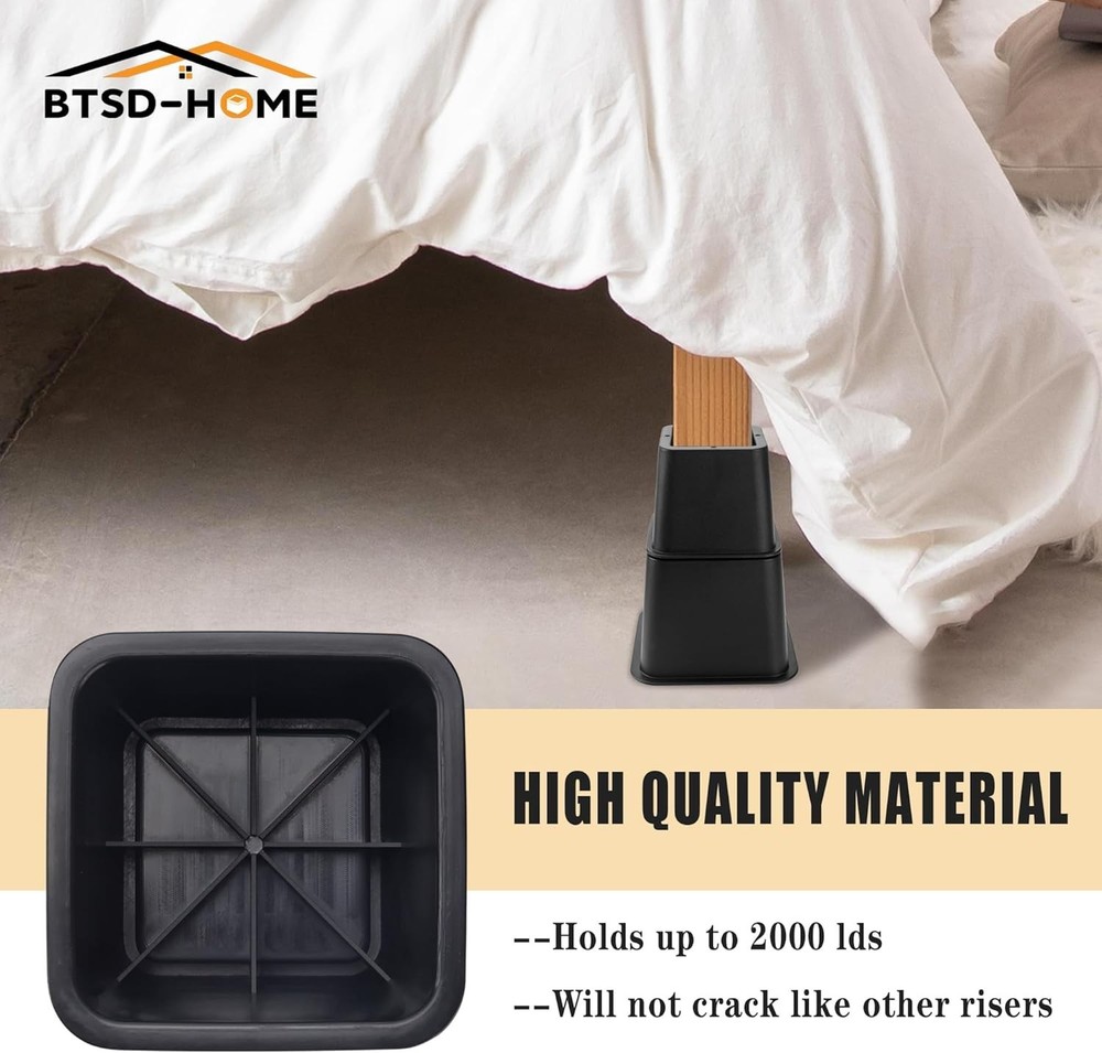 8-Inch Stackable Furniture Risers - 4-Pack for Under-Bed Storage & Organization