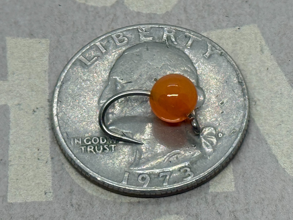 6ea. Hot glue eggs in Orange Size #12. (Barbed). Excellent Egg pattern.