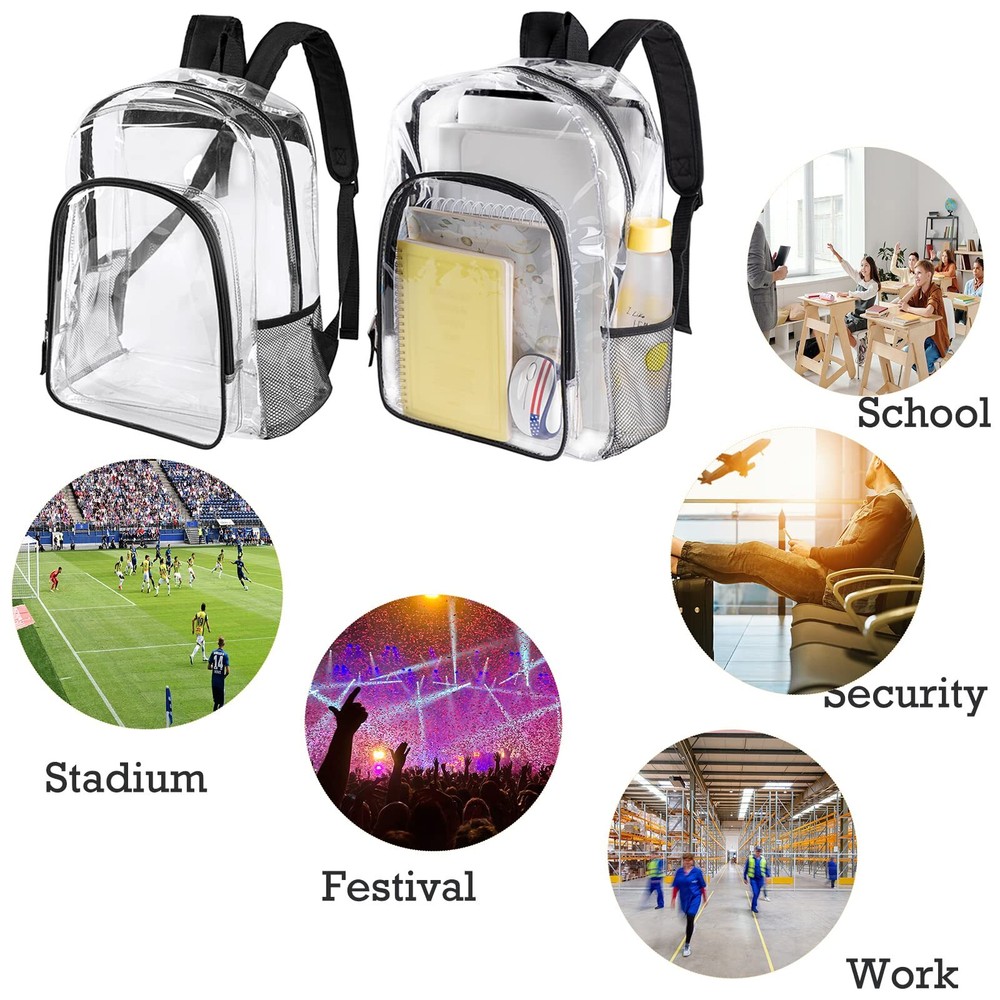 2-Pack Clear Backpack Transparent Plastic Bookbag for School Stadium Work