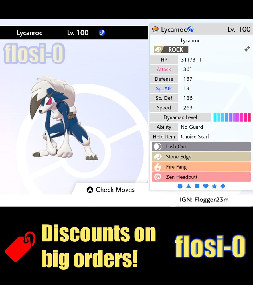 Pokemon Sword and Shield 6IV Shiny Lycanroc Midnight
