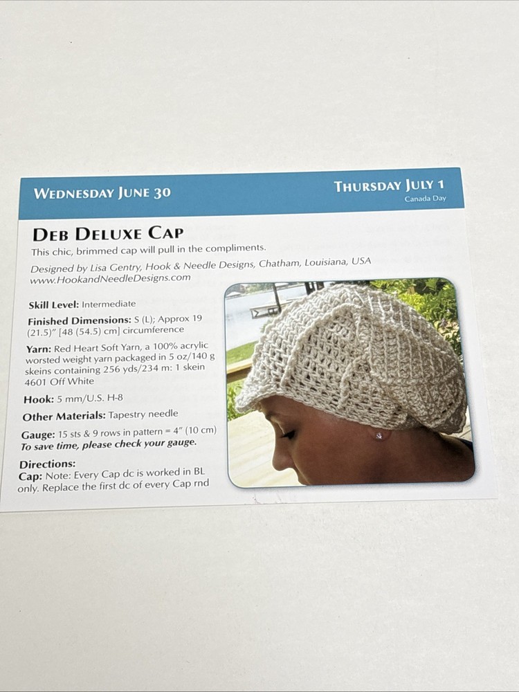 Deb Deluxe Cap Crochet Pattern Card Page