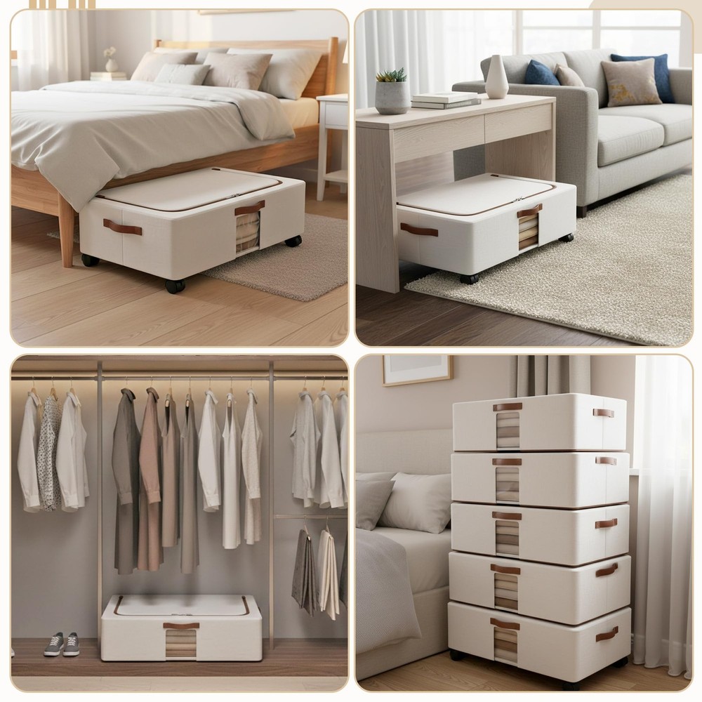 Under Bed Storage Organizer with Wheels - 2 Pack Large Foldable Underbed Draw...