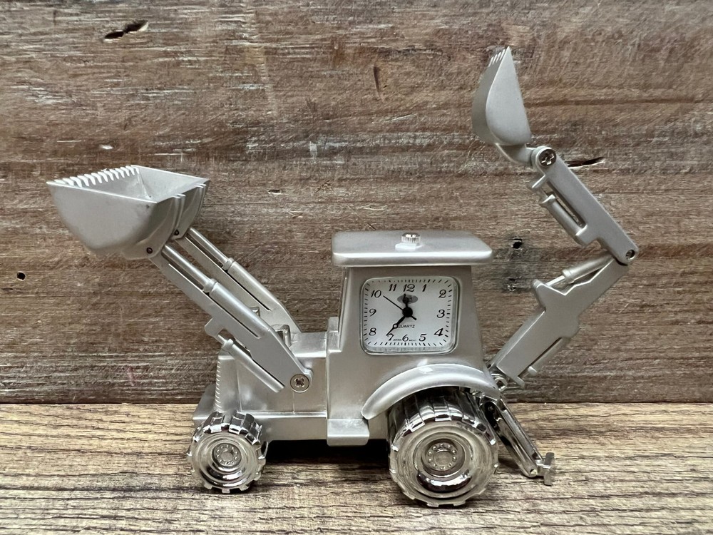 Backhoe Metal Desk Clock 7" x 2.5"