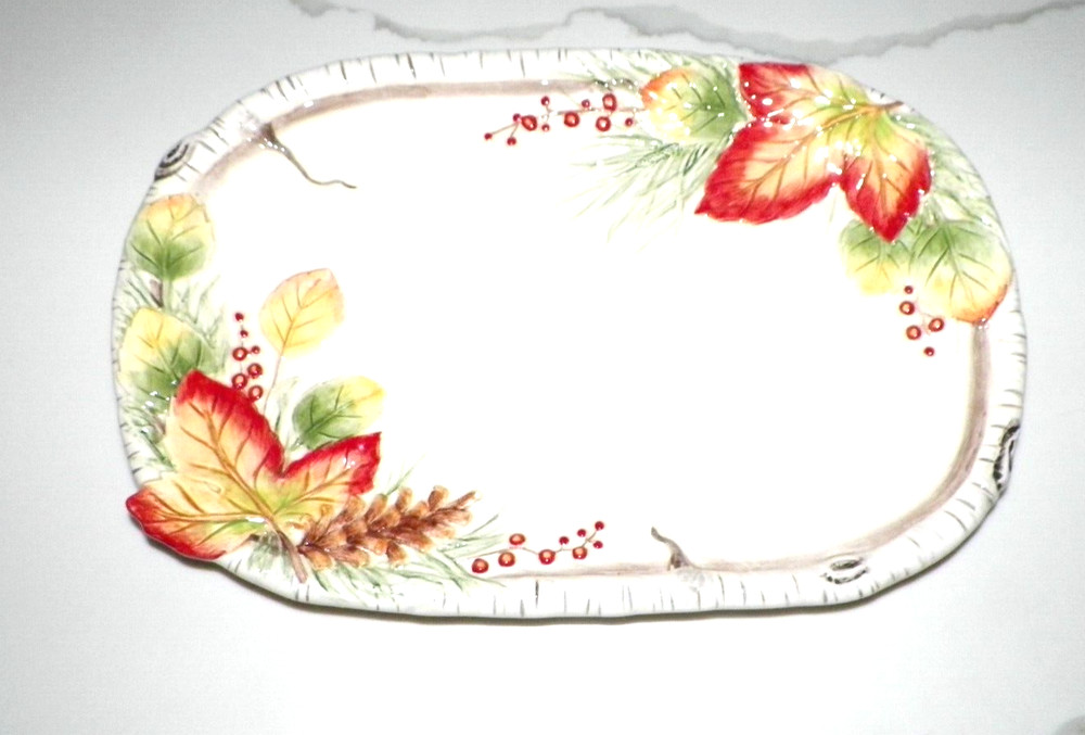 FITZ & FLOYD HAWTHORNE MEDIUM SERVING PLATTER 12" LONG & 8" WIDE