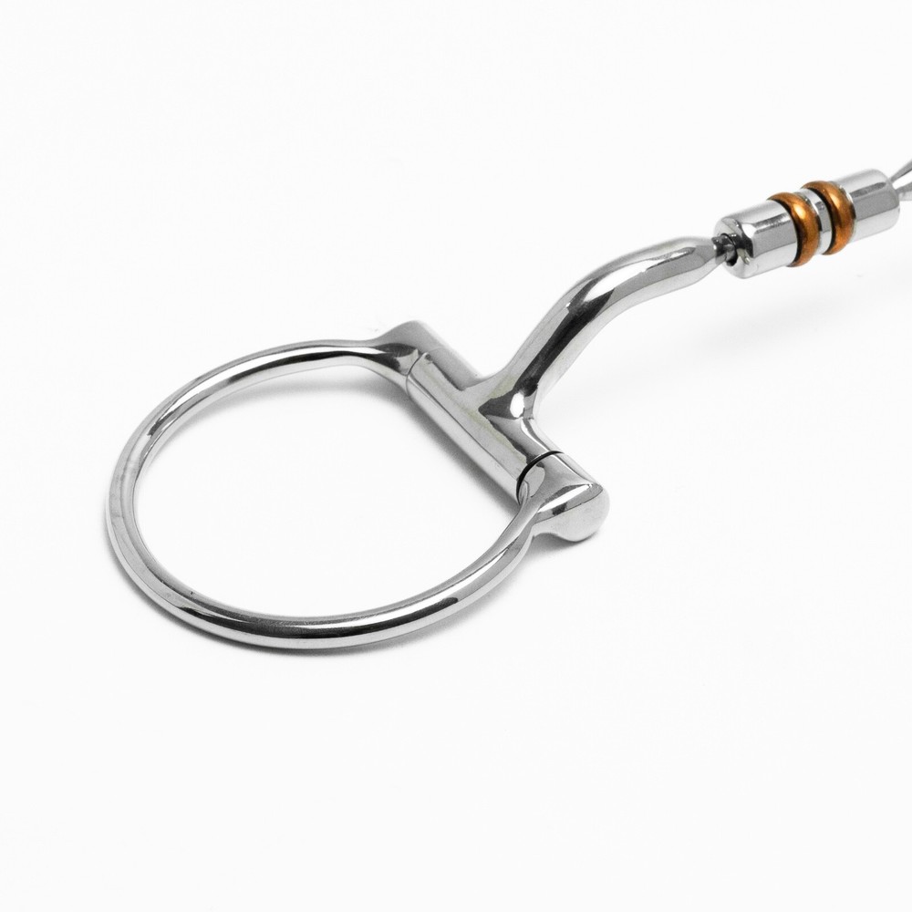 NY Tack 5" Western D Ring Silver Dotted Forward Copper Rollers Snaffle Horse Bit