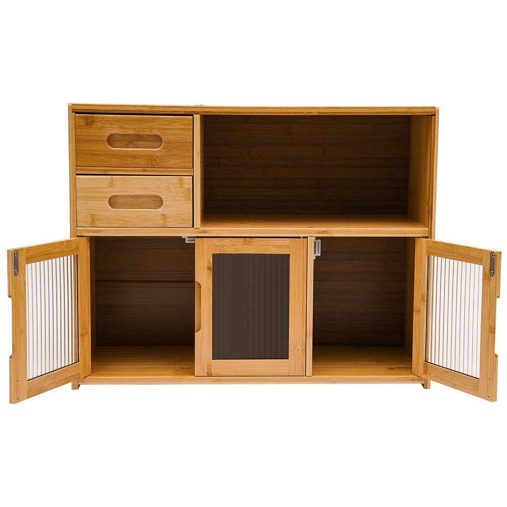 Kitchen Pantry Sideboard Bamboo Storage Cabinet Buffet Pantry with Doors &Drawer