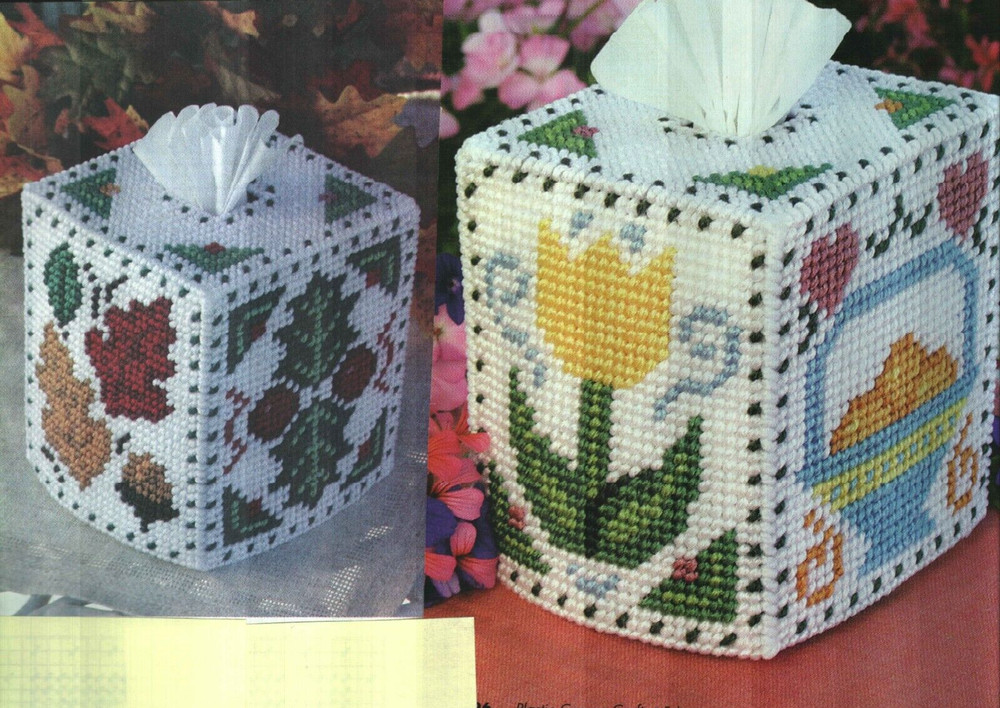COUNTRY SEASONS TISSUE BOX COVER HOME DECOR PLASTIC CANVAS PATTERN INSTRUCTIONS