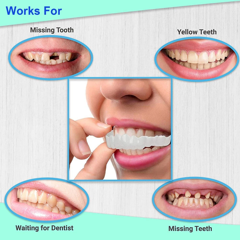 Snap On Upper and Bottom Set False Teeth Dental Veneers Denture Tooth Cover US