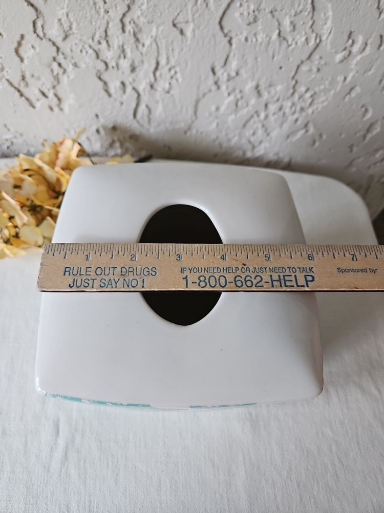 Ceramic Tissue Box Cover Beach House Seashell Crab Aqua White