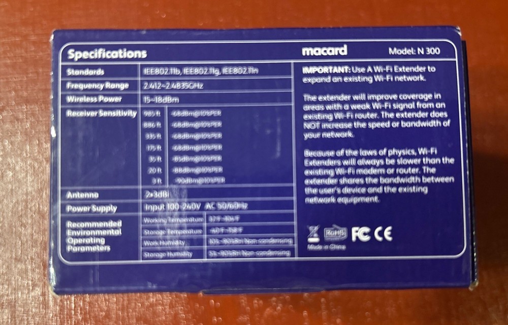 Macard WiFi Range Extender 300Mbps Model N300