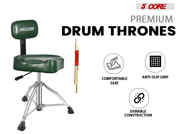 5 Core Drum Throne w Backrest 4" Padded Stool Adjustable 24.5" 441Lb Capacity