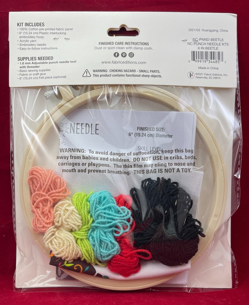 NEEDLE CREATIONS, PUNCH NEEDLE KIT, BEETLE, NIB