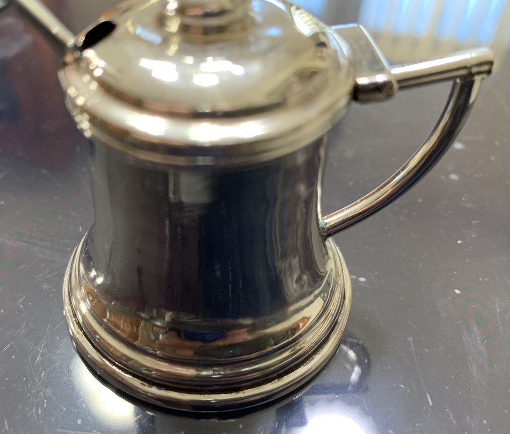 Solid British Hallmark Sterling Miniature Condiment Pot Glass Liner Spoon 17 gr