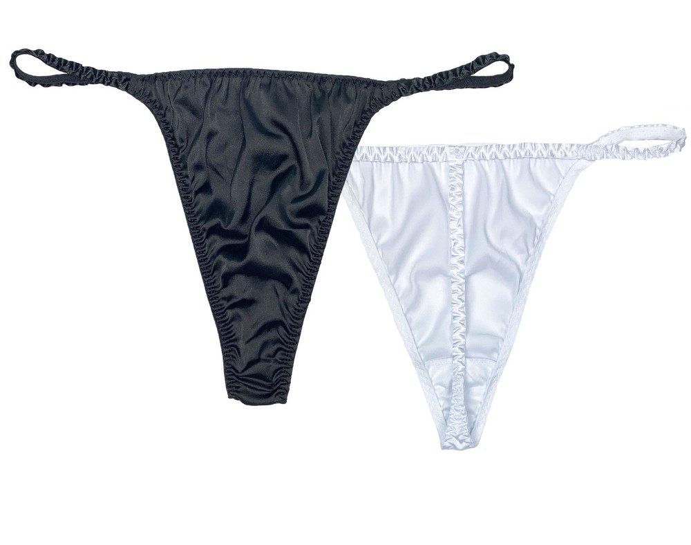 Satin G-Strings · Retro 80's Style · 2-Pack · Black & White · L/7