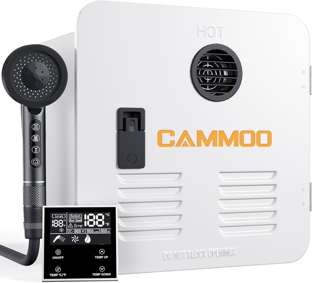 65000BTU RV Tankless Water Heater with 15x15 Inch White Door, Controiller