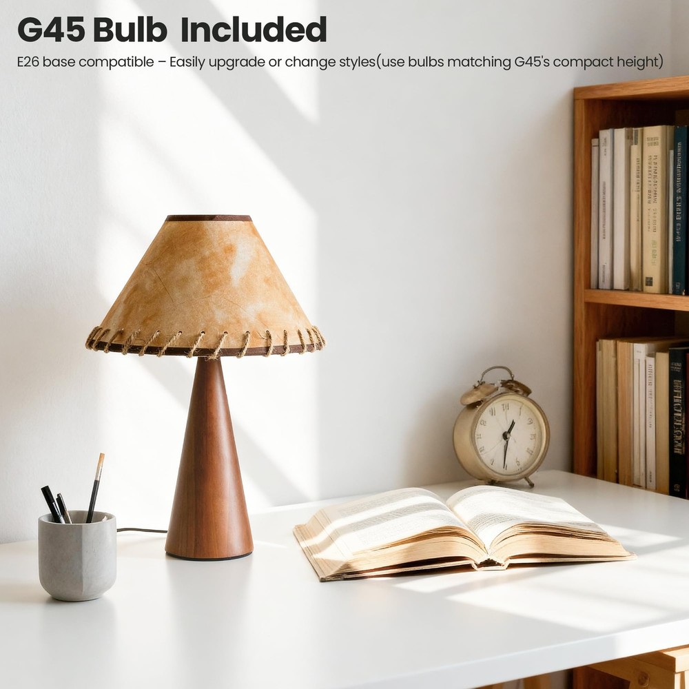 URLIGHTS Table Lamp, Wooden Base, Dimmable E26, Bulb Incl, for Bedside, Room