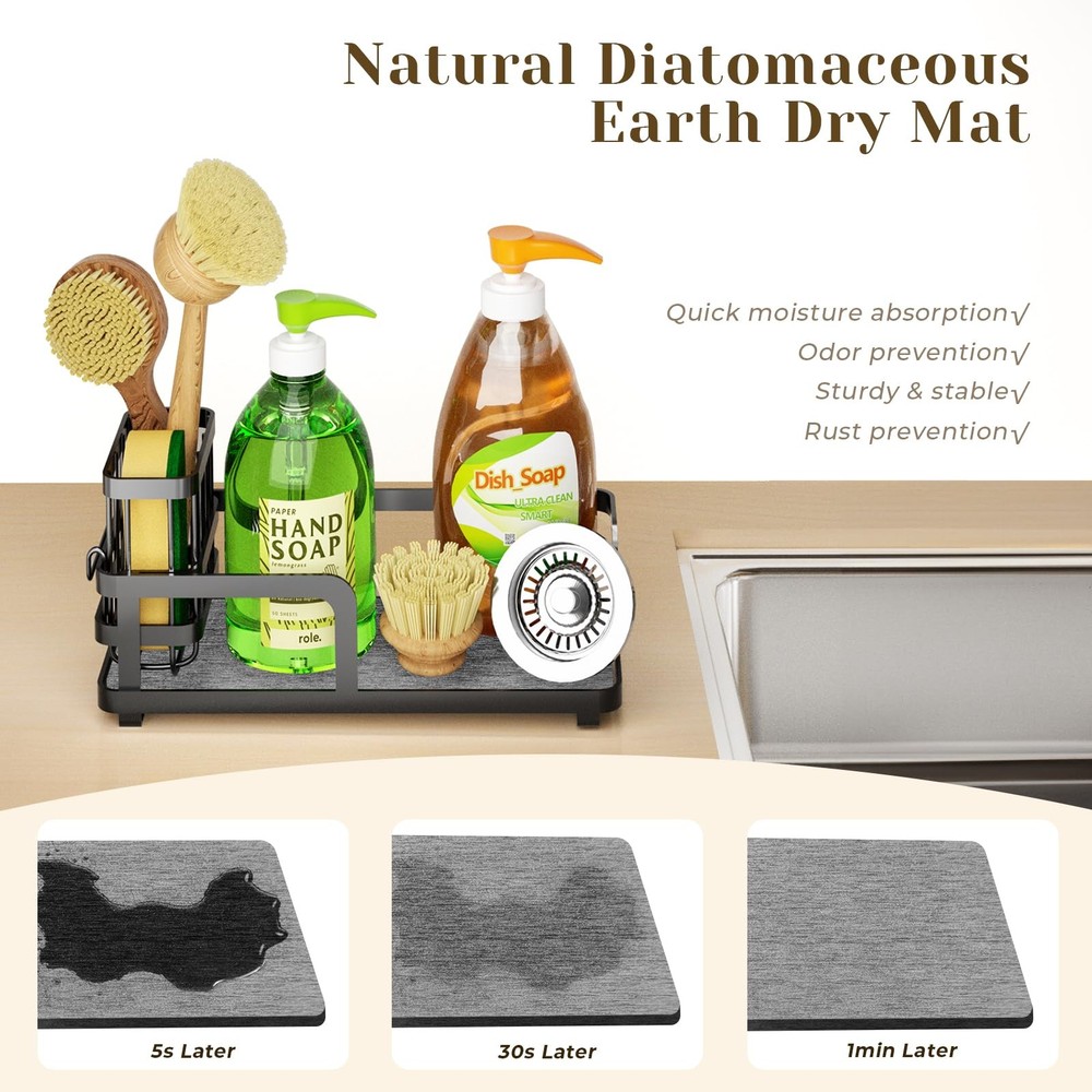BlitzFill Kitchen Sink Caddy Organizer for Instant Dry, Rustproof Sponge Holder
