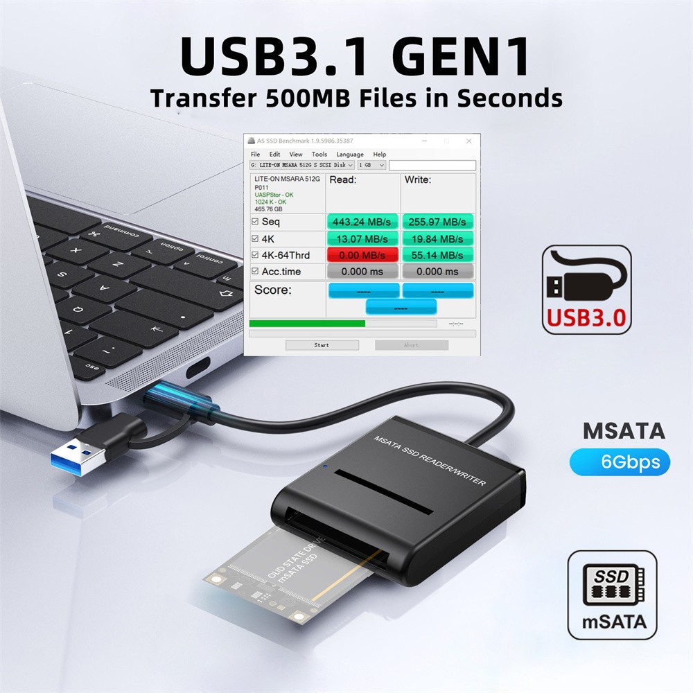 mSATA SSD Enclosure Reader/Writer,USB A/USB C to Mini SATA SSD Enclosure Adapter