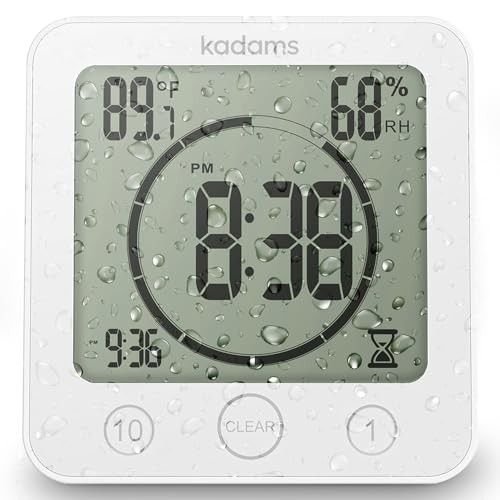 Shower Clock Waterproof Bathroom Timer – Digital Wall Clock with White