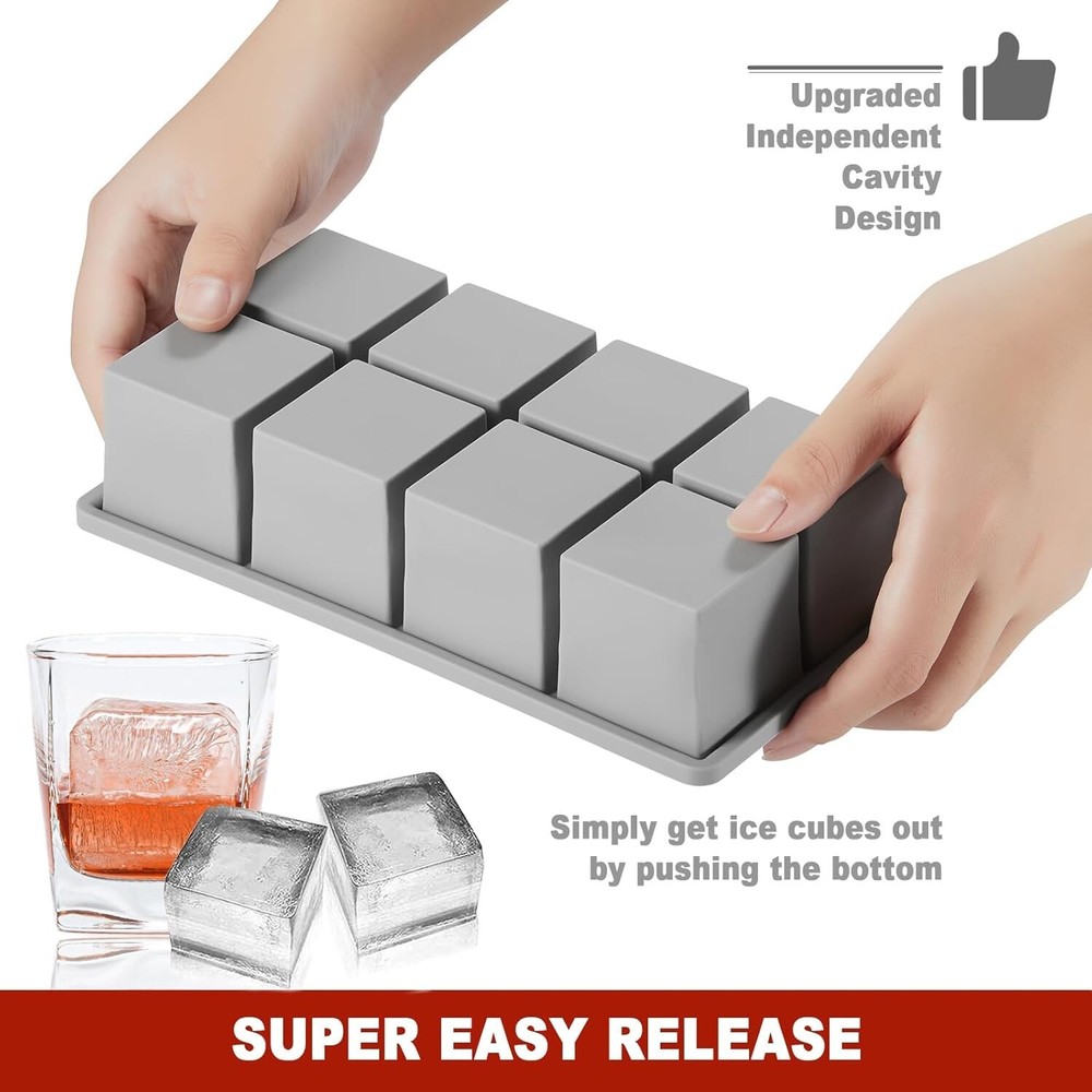 Nax Caki Silicone Ice Cube Tray with Lid 2 Pack Stackable Large Ice Cube Molds