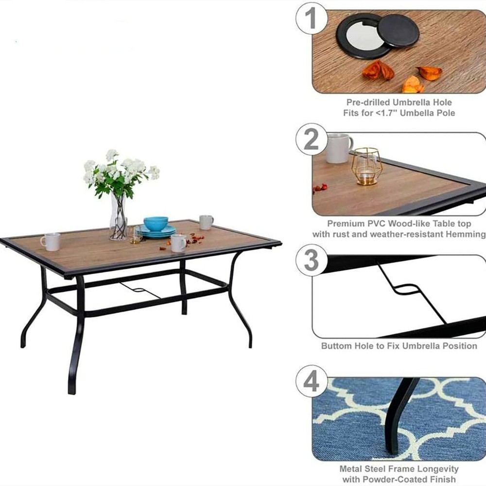 7 Piece Outdoor Furniture Sets Patio Chairs Stackable Rectangle Dining Table