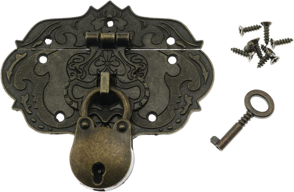 LDCREEE Antique Embossing Decorative Brass Hasp Clasp Latch Lock with Bronze