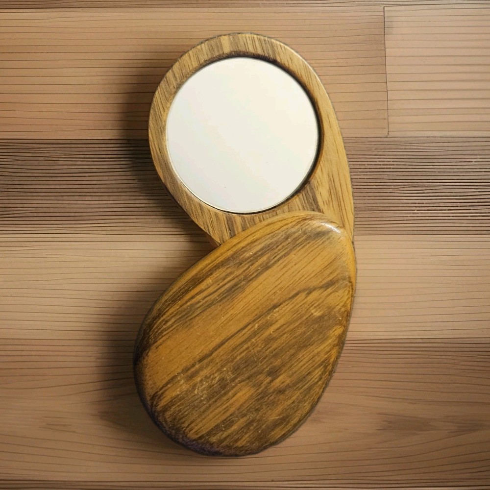 Handmade Solid Wood Compact Mirror Handheld Teardrop Shape - Beautiful!