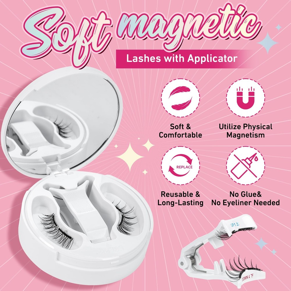 Magnetic Eyelashes Soft Magnetic Lashes With Applicator,3s Application 1s Rem...