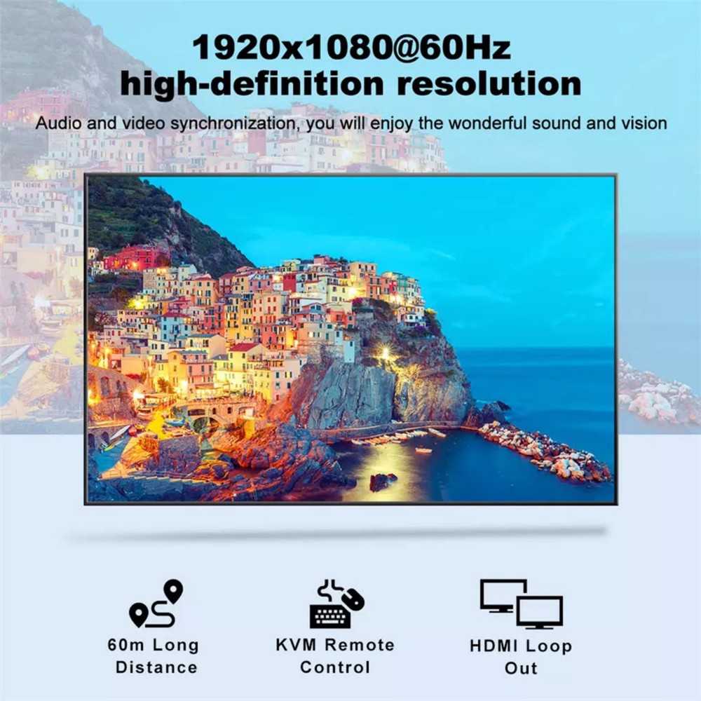 HDMI KVM Extender with USB KVM Control RJ45 60m over cat5e/6 Mouse Keyboard