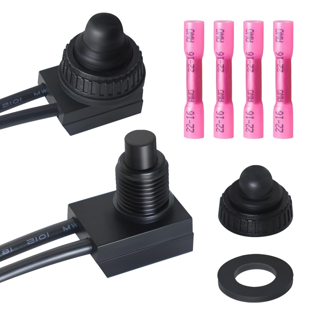 GEPHYNM 2PCS Waterproof Switch 12v, ON/Off SPST Push Button Black