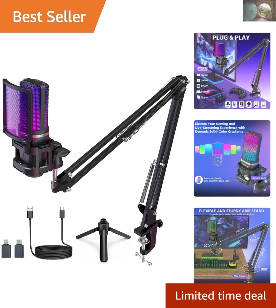 Professional USB Microphone for Streaming & Podcasting with Adjustable Boom Arm