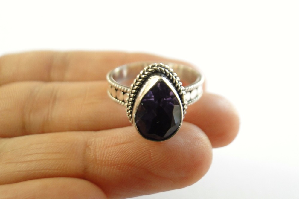 Purple Amethyst 925 Sterling Silver Stacking Ring Size 6 3/4