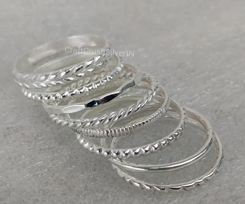 Sterling Silver Stacking Ring Set, Set of 8 Sterling Silver Stacking , All size
