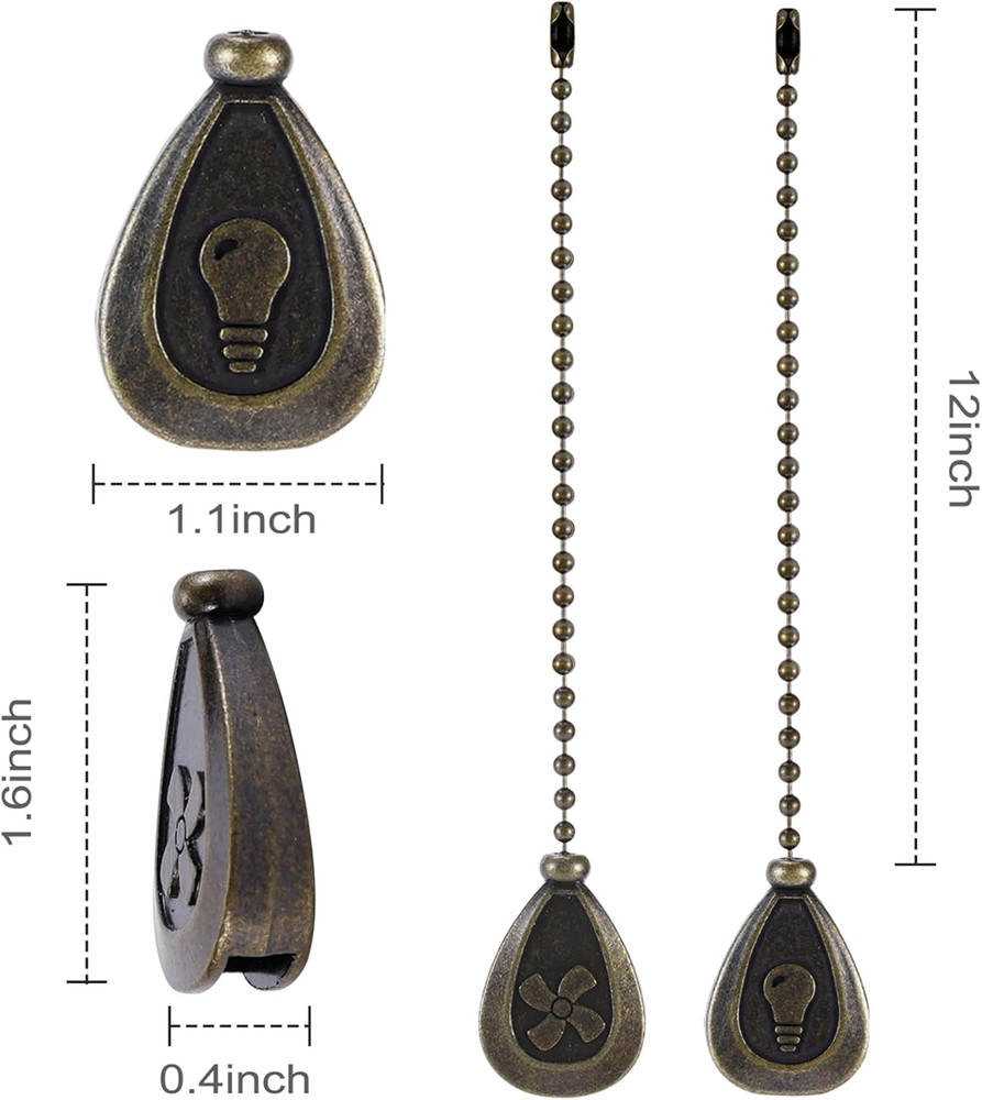 4 Pack Bronzed Ceiling Fan Pull Chain Extender 12 Inch Drop Pendant