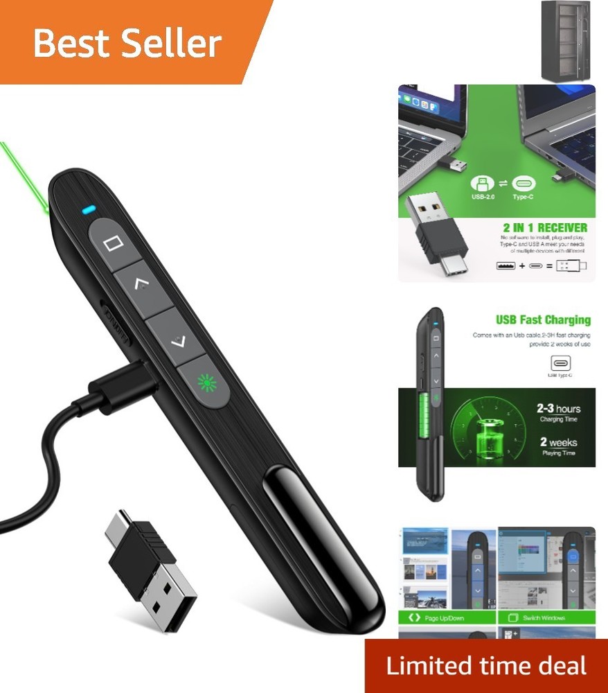 Wireless Remote Clicker for Presentations with Volume Control & Long Range Use