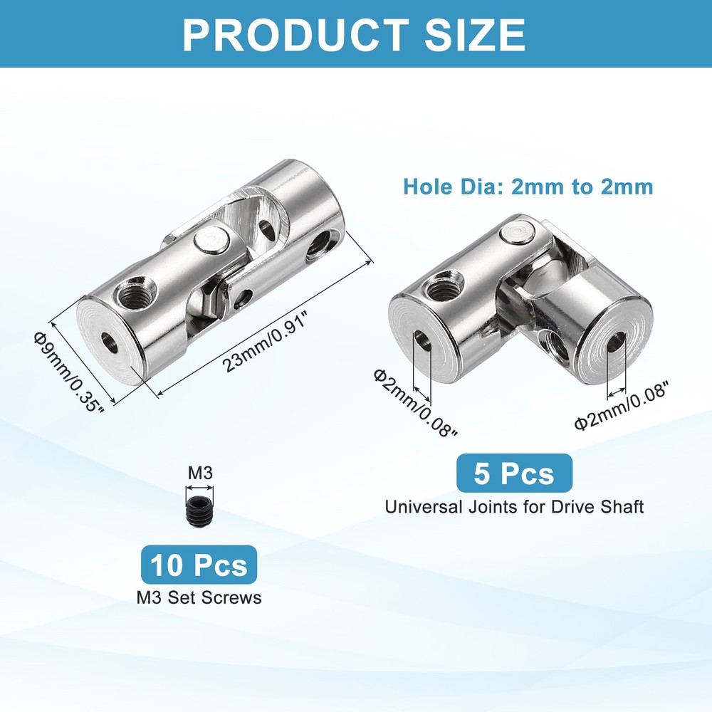 5pcs Rotatable Joint, 2mm to 2mm Inner Dia Universal Joint