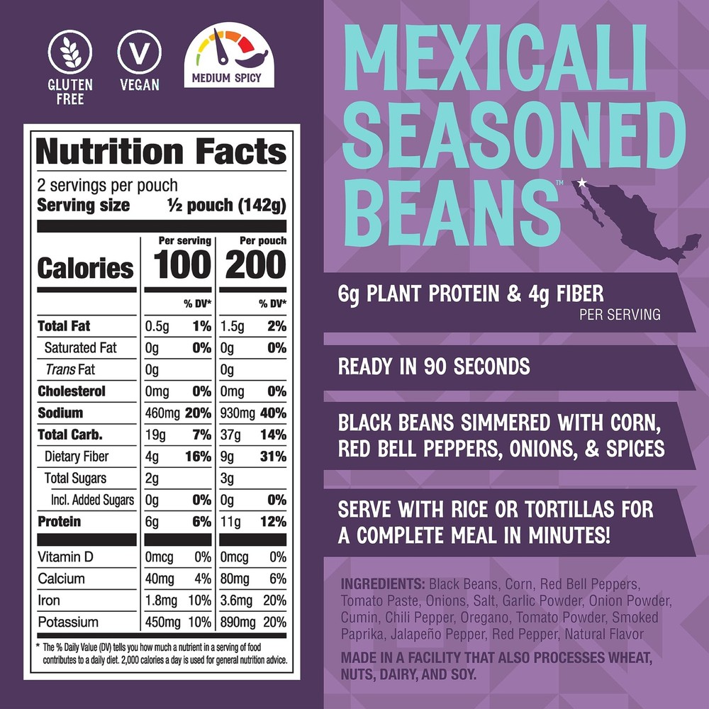 Good Bean Mexicali Black Beans with Corn Microwaveable Pouches 4 Pack 10oz