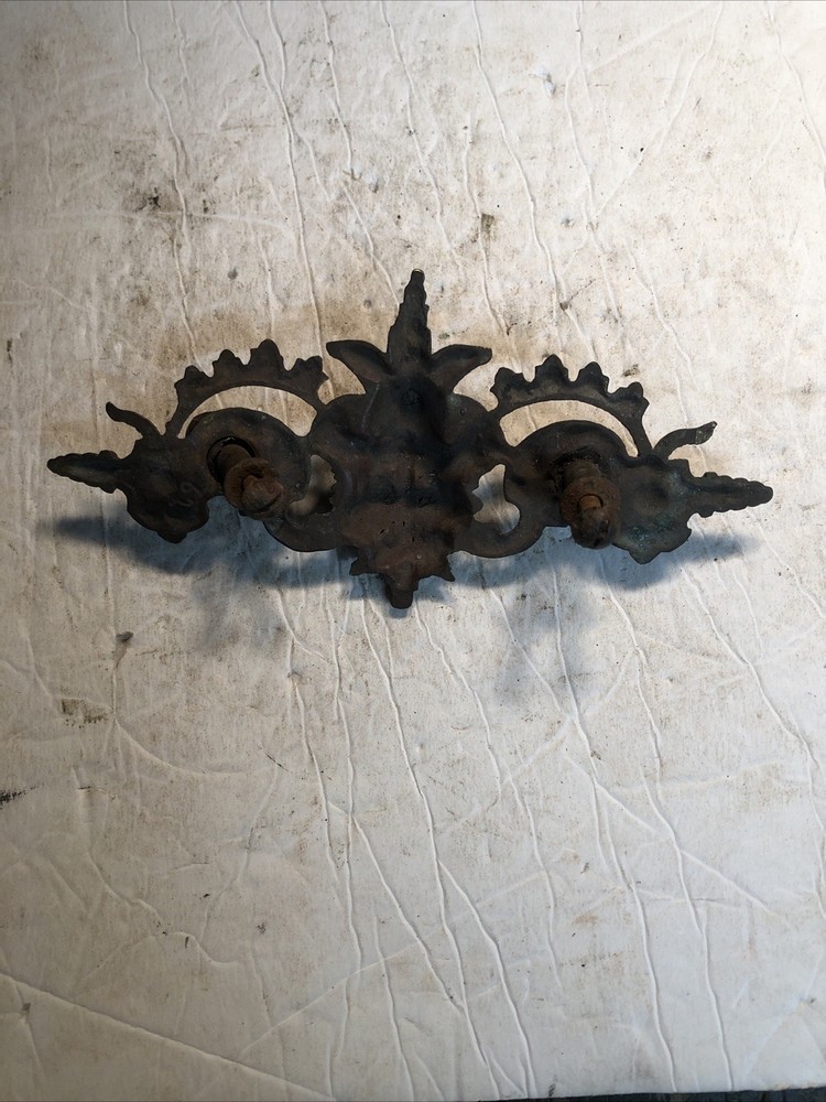 Ornate Face ANTIQUE Brass DRAWER PULLS VICTORIAN ( DROP HANDLE) 3” centers