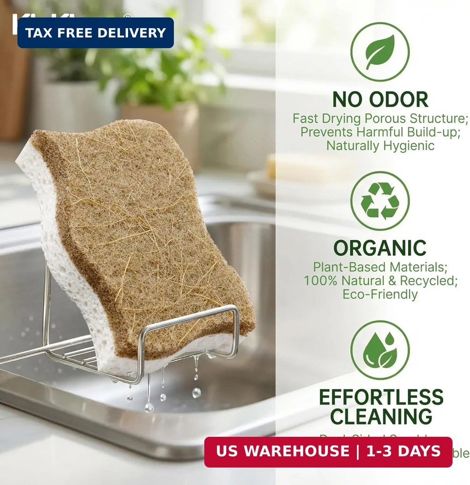 9 Pack Kickleen Biodegradable Natural Kitchen Sponges - Compostable Cellulose