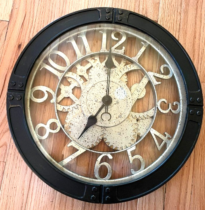 Industrial 16" Gear Wall Clock Quartz Movement Open Dial Timepiece Round