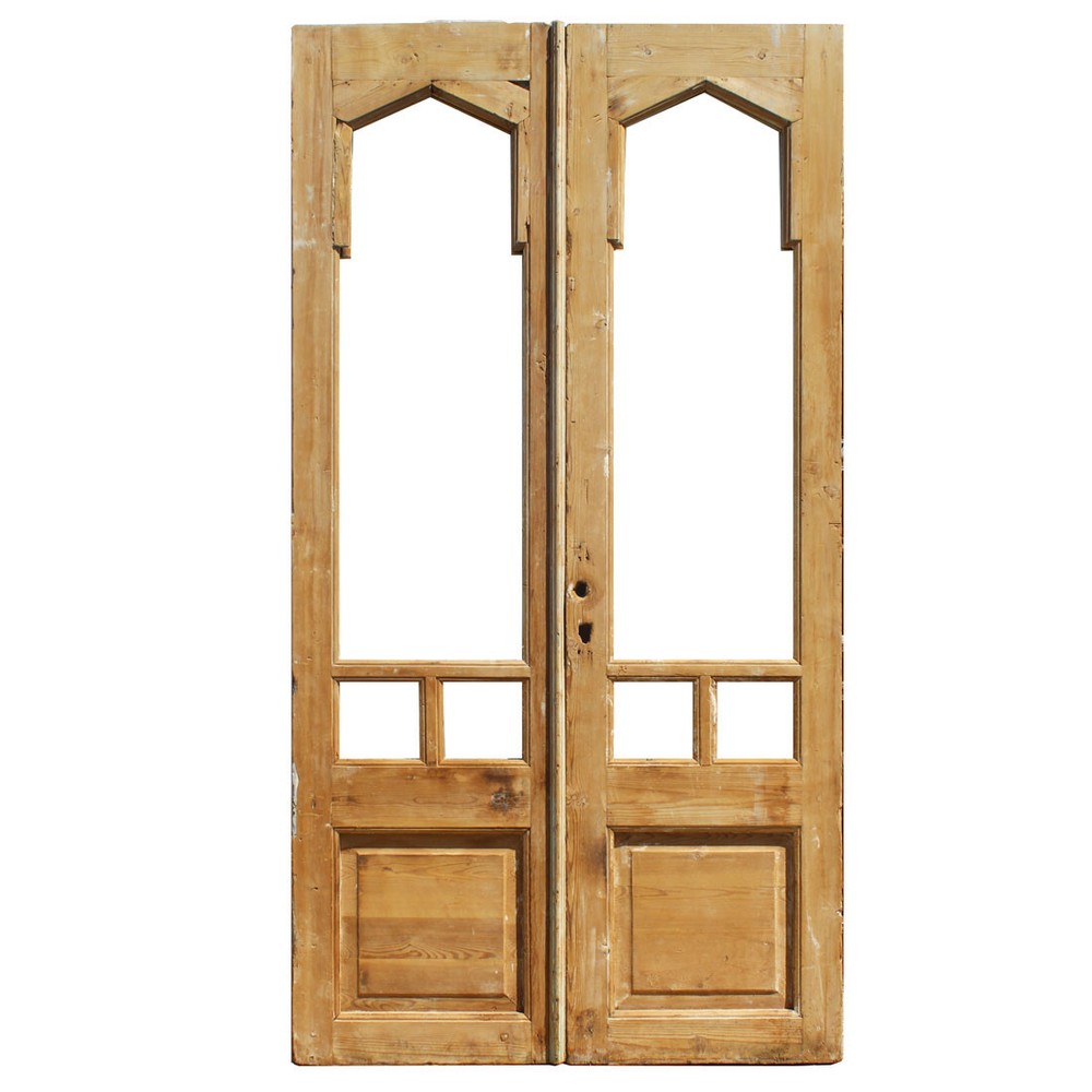 Antique 42” Double Doors with Gothic Arch Windows, NED2380