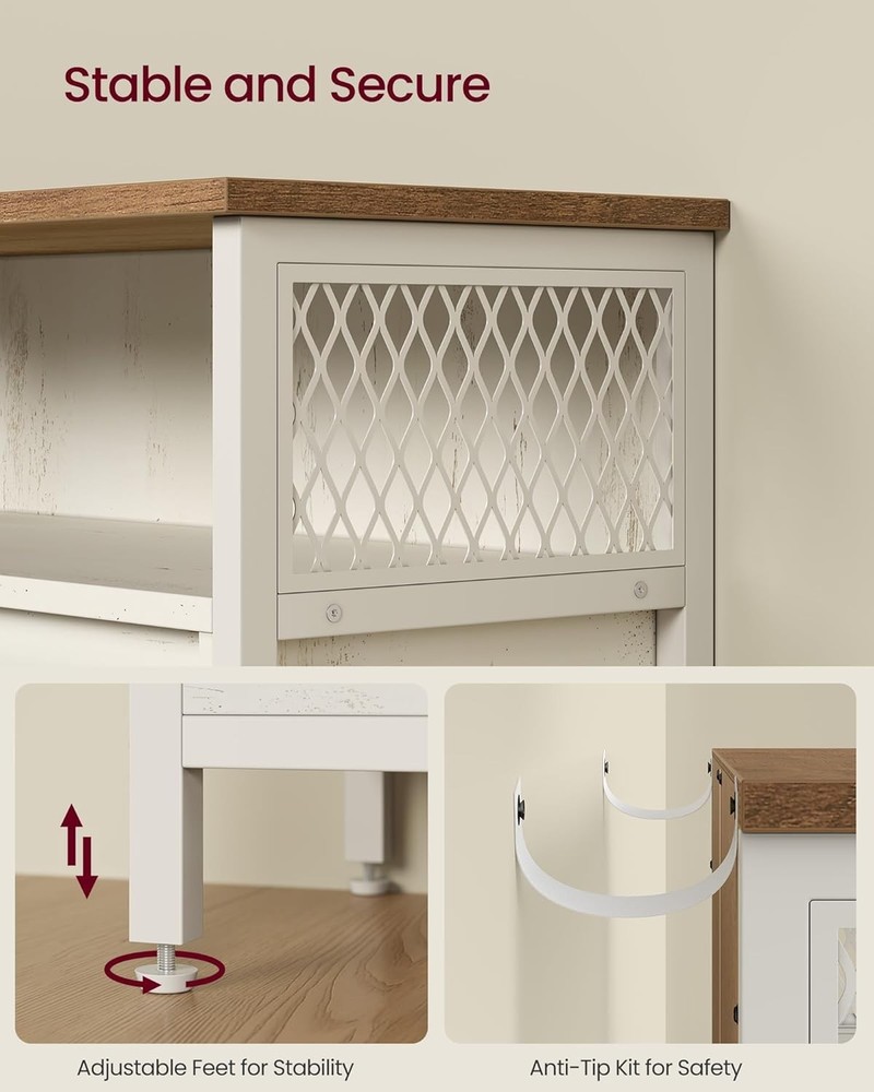 Versatile Coffee Bar Storage Cabinet in Rustic White - Adjustable Shelves Design