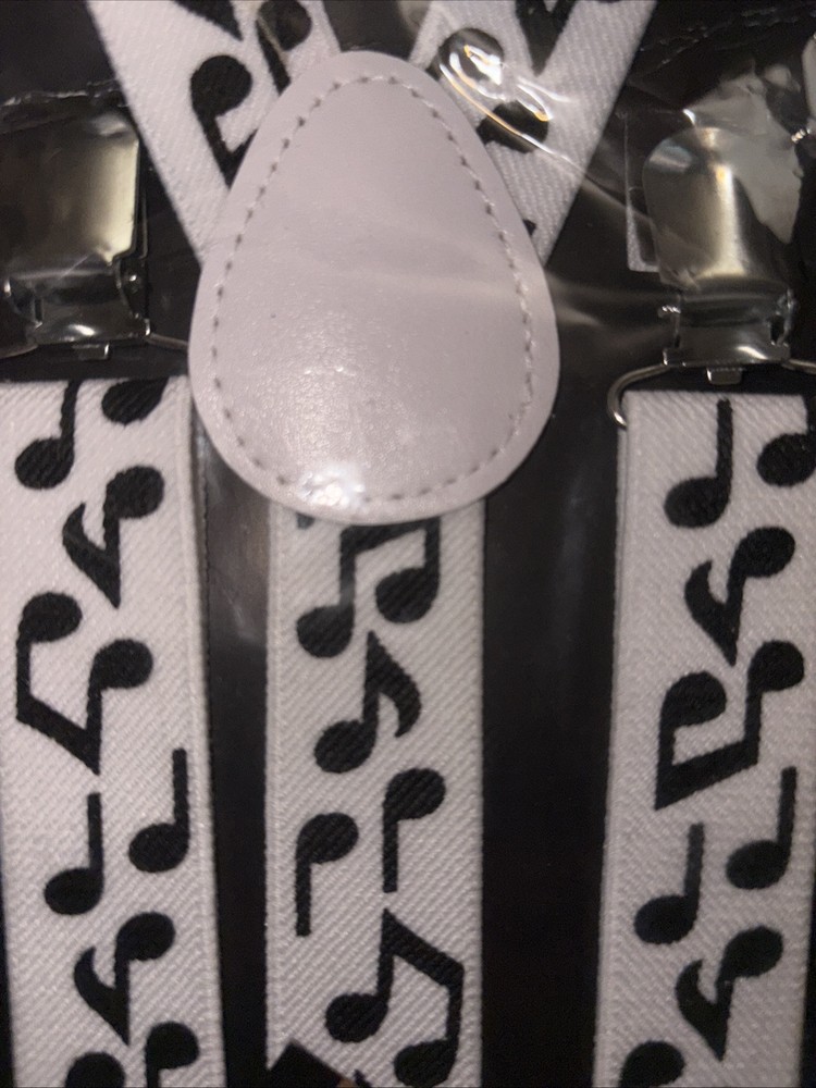 NIP HIPSTER Adjustable Elastic Suspenders White with Musical Notes Pattern OSFM