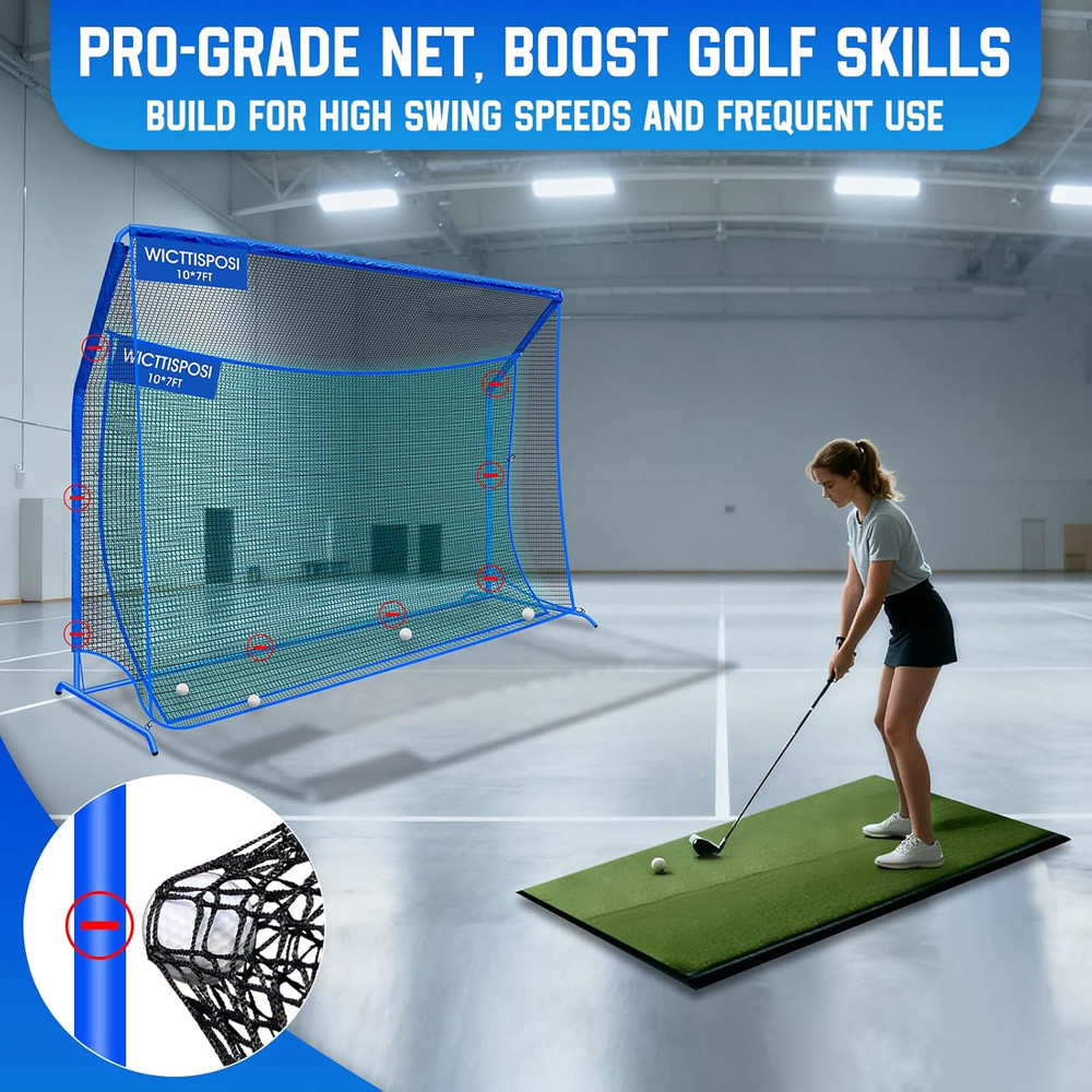 Golf Hitting Net with Extra Striking Net, 10X7Ft/7X7Ft Heavy Duty Golf Practice