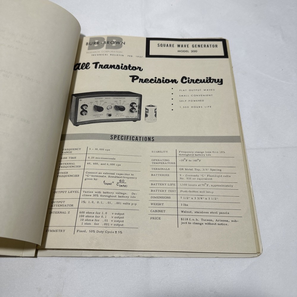 Burr-Brown Model 200 Square Wave Generator Instruction Manual