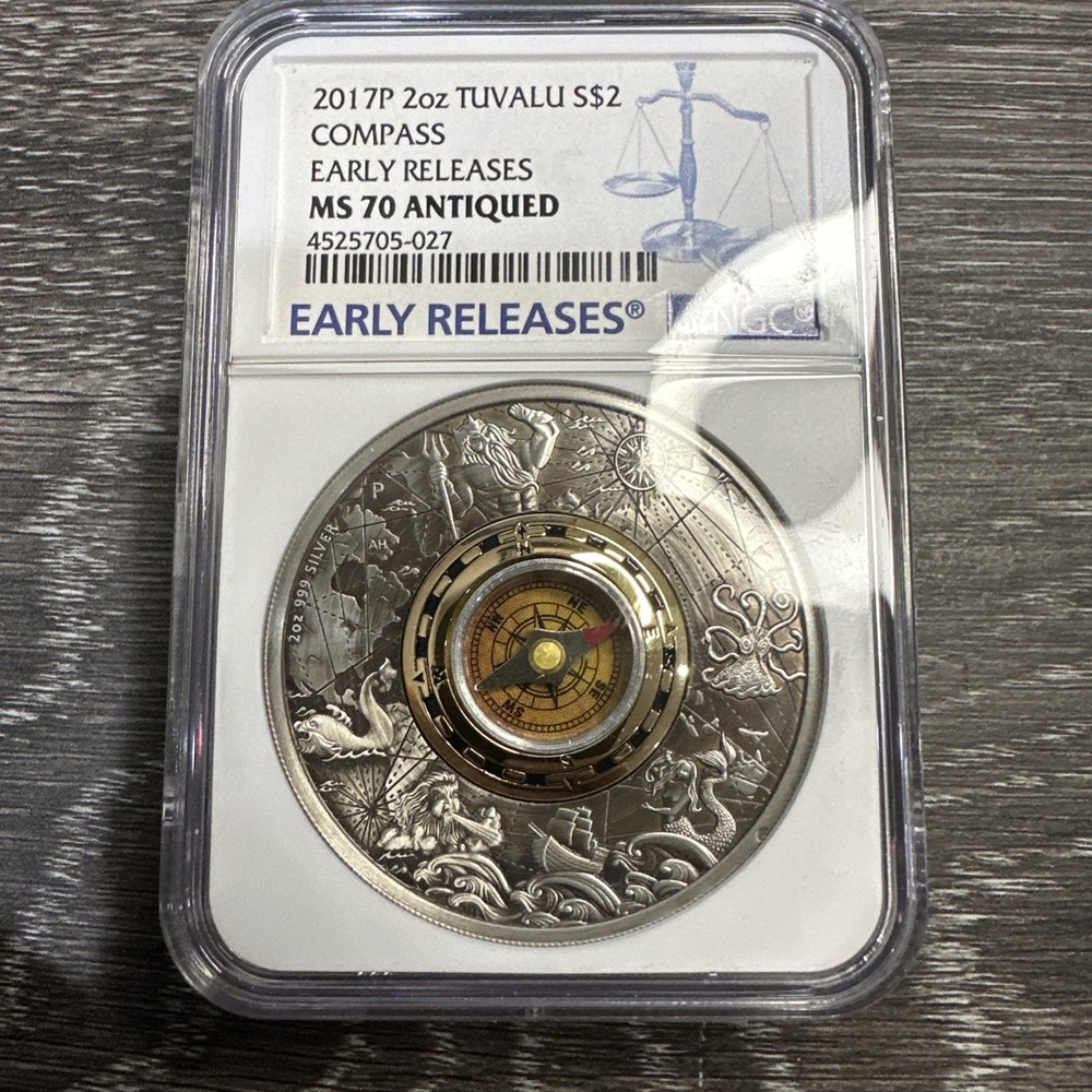 🔥🔥 RARE-2017P 2oz Tuvalu Compass Ms70🔥🔥