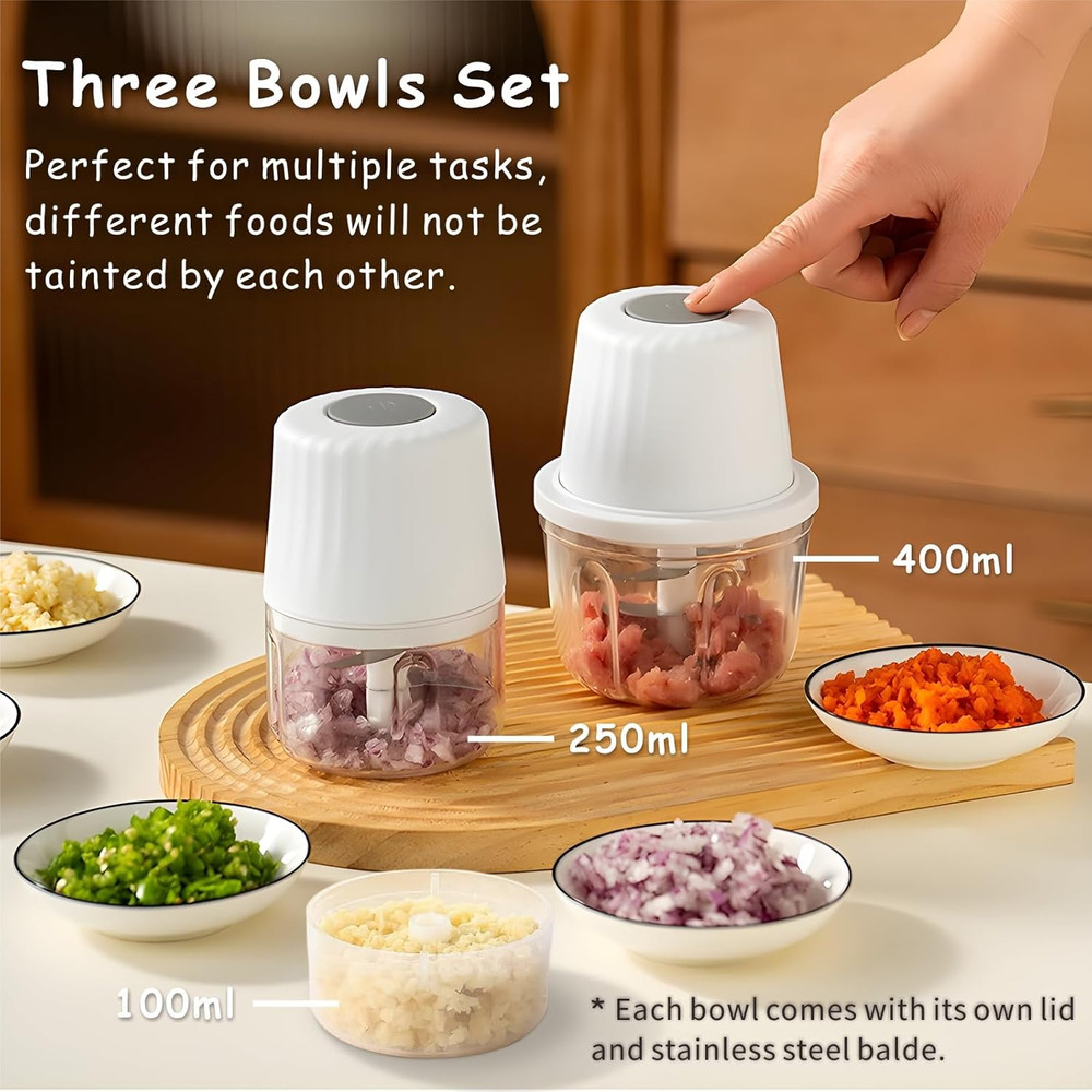 Mini Food Processor Cordless Set with Multiple 3*(400Ml+250Ml+100Ml)