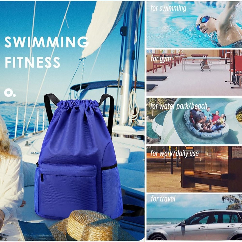 Drawstring Backpack Bag, Waterproof Draw String Back Sack with Zipper Pocket,...