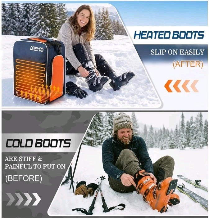 Dreyoo Heated Ski Boot Backpack 55L, 50°C Constant Temperature Boot Bag with AC