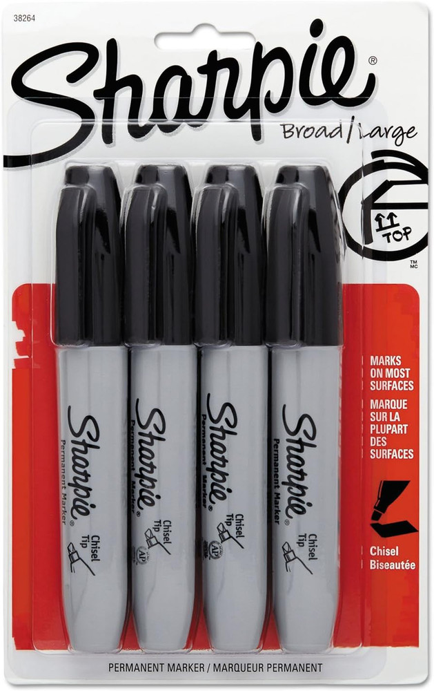 Permanent Markers Chisel Tip Black 4-Pack Fine Bold Writing Ink